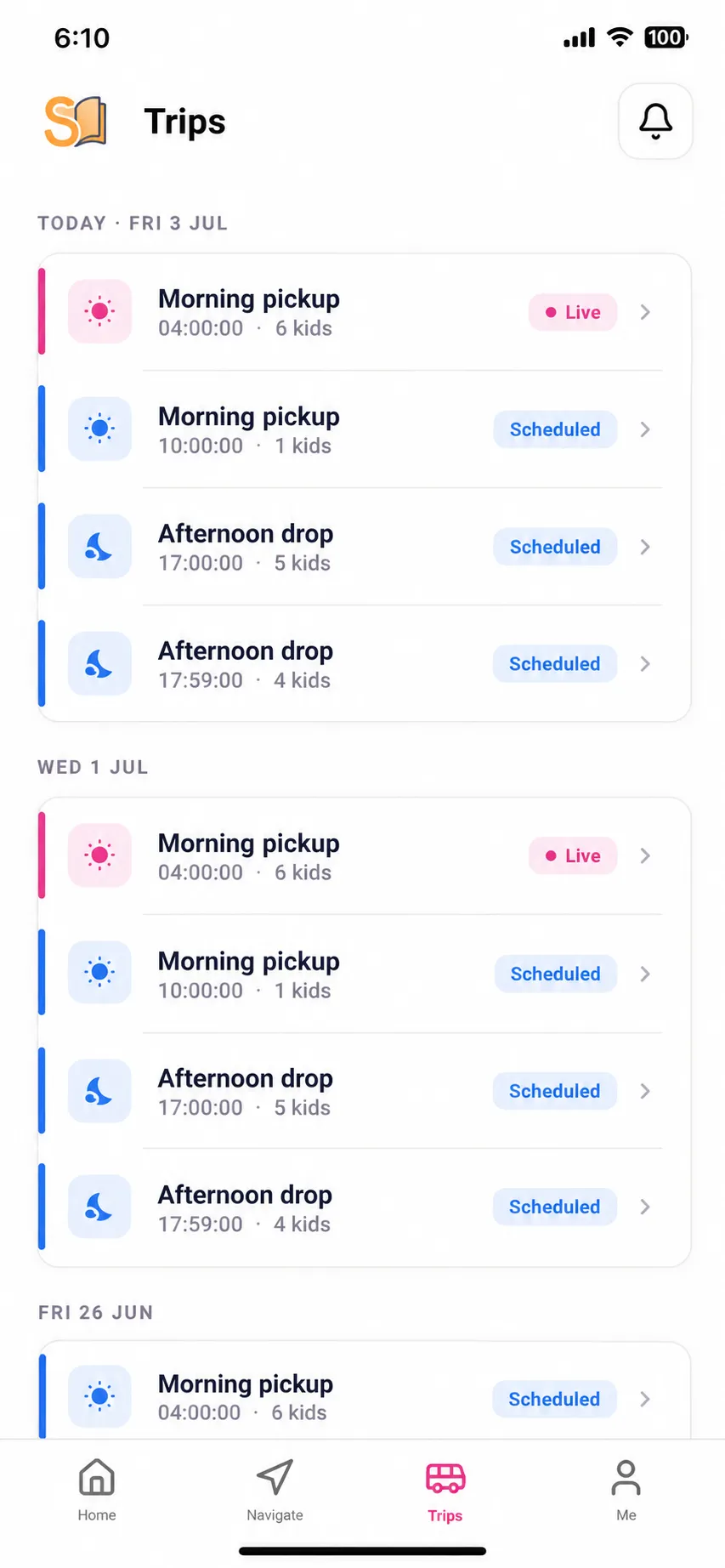 SchoolWay fleet and driver registry showing vehicle assignments, routes and driver details