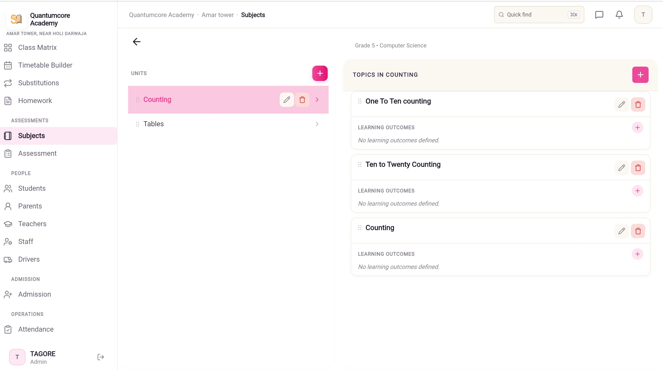 SchoolWay syllabus and curriculum mapper showing units, topics and progress tracking